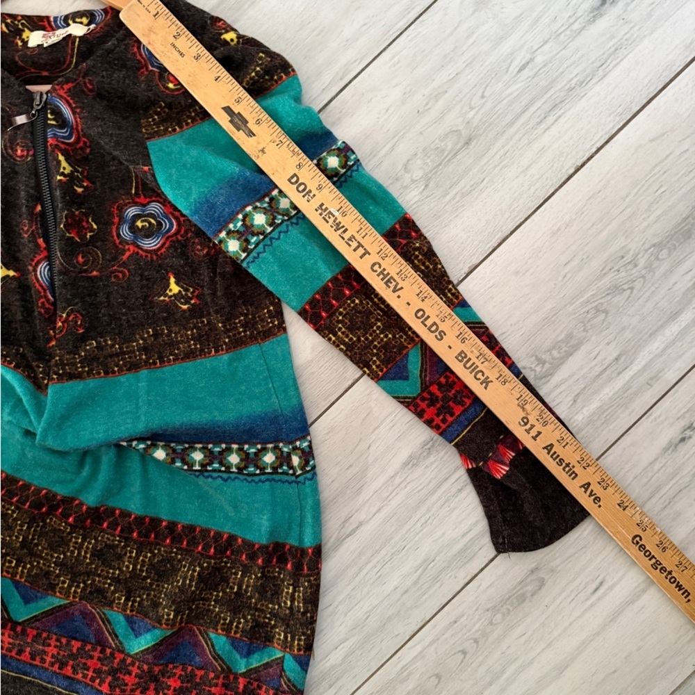 Y2K Aryeh Multicolor Striped Geometric Zip Front Long Sleeve Sweater Dress L - Picture 12 of 12